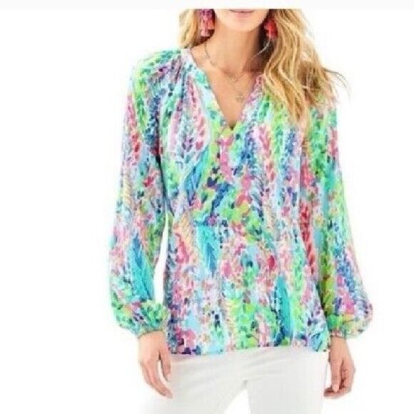 NWOT Lilly Pulitzer Martinique Tunic Top Blouse Catch The Wave Sz M - Picture 3 of 9